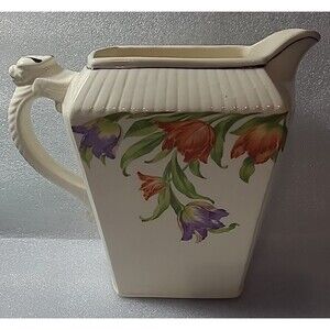 Vintage HARKER POTTERY Pitcher Tulips Flowers HOTOVEN